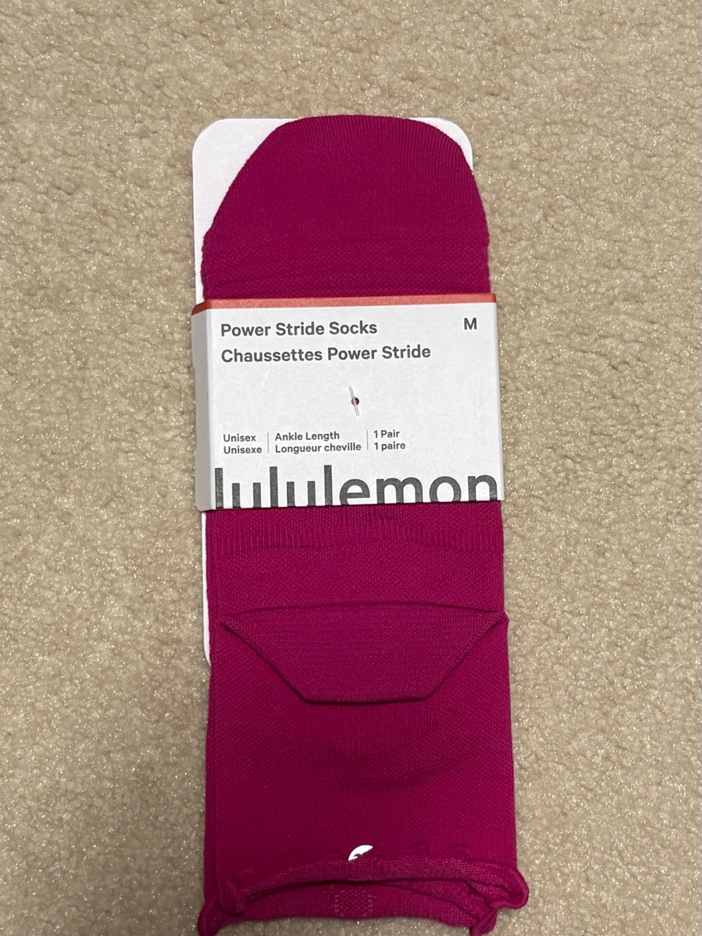 Lululemon Power Stride Ankle  Socks Unisex Size M Pink Flare